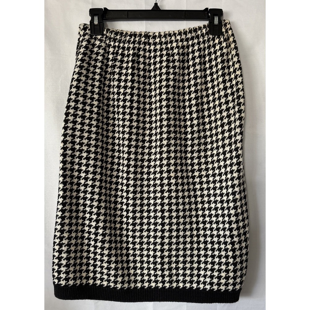 Vtg Renee Hauer Skirt Womens Sz L‎ Black White Woven Houndstooth Pencil Cotton